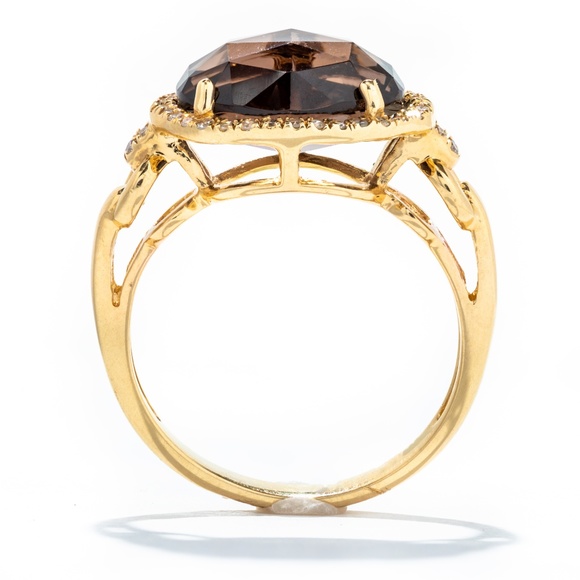 14K Yellow Gold Smoky Quartz & Diamond Halo Ring - Picture 2 of 3